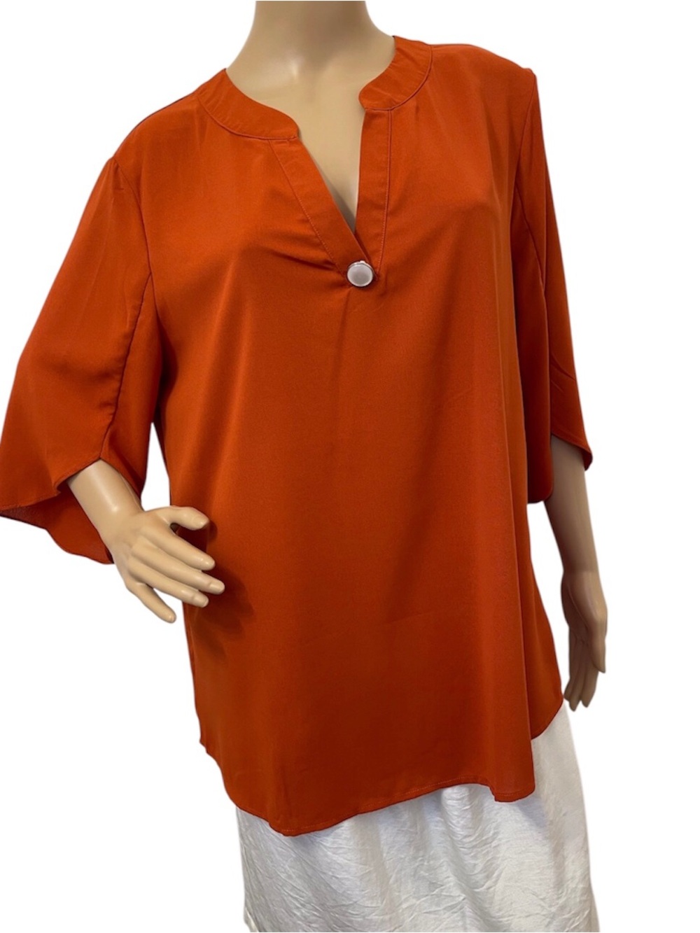 Funlingo Women's Orange V-Neck Blouse, XL